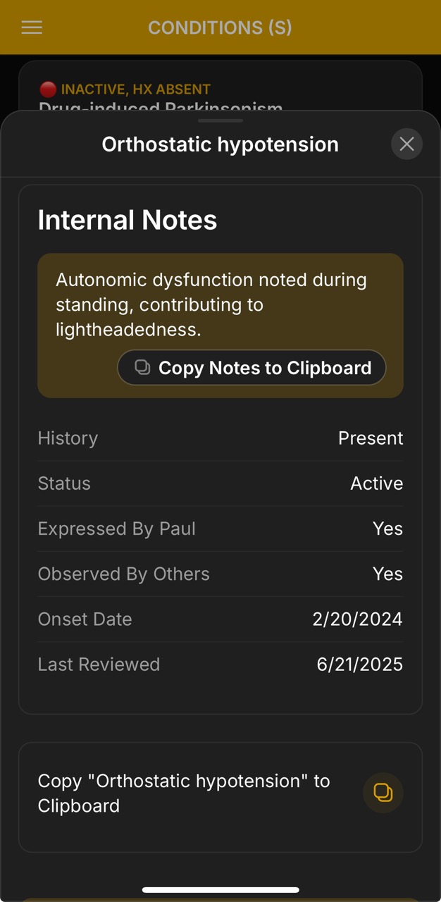 Conditions Detail Page (Orthostatic Hypotension Specs)